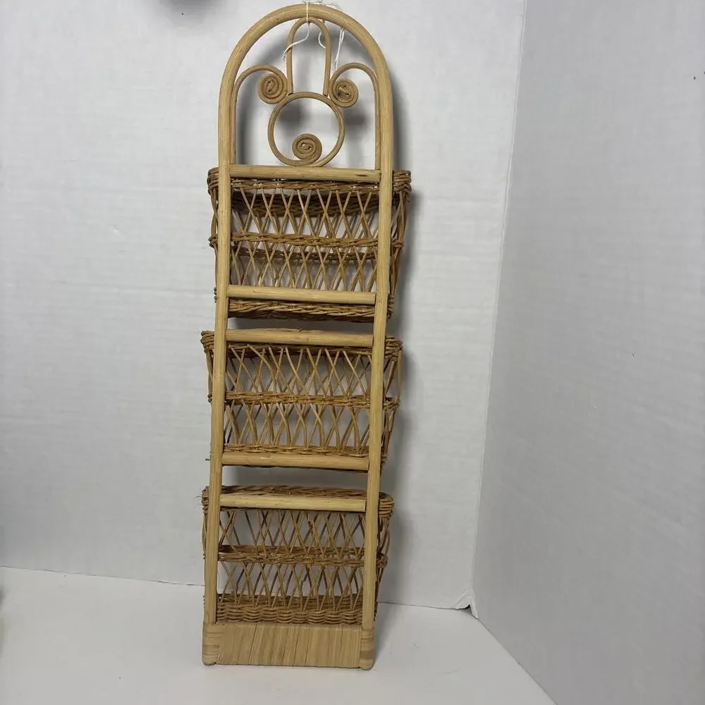 Vintage Boho Rattan Wicker Hanging Mail 3 Pocket Organizer 22